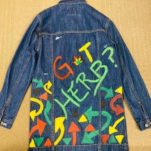 Hip Length “Got Herb” Denim Jean Jacket|Custom|New